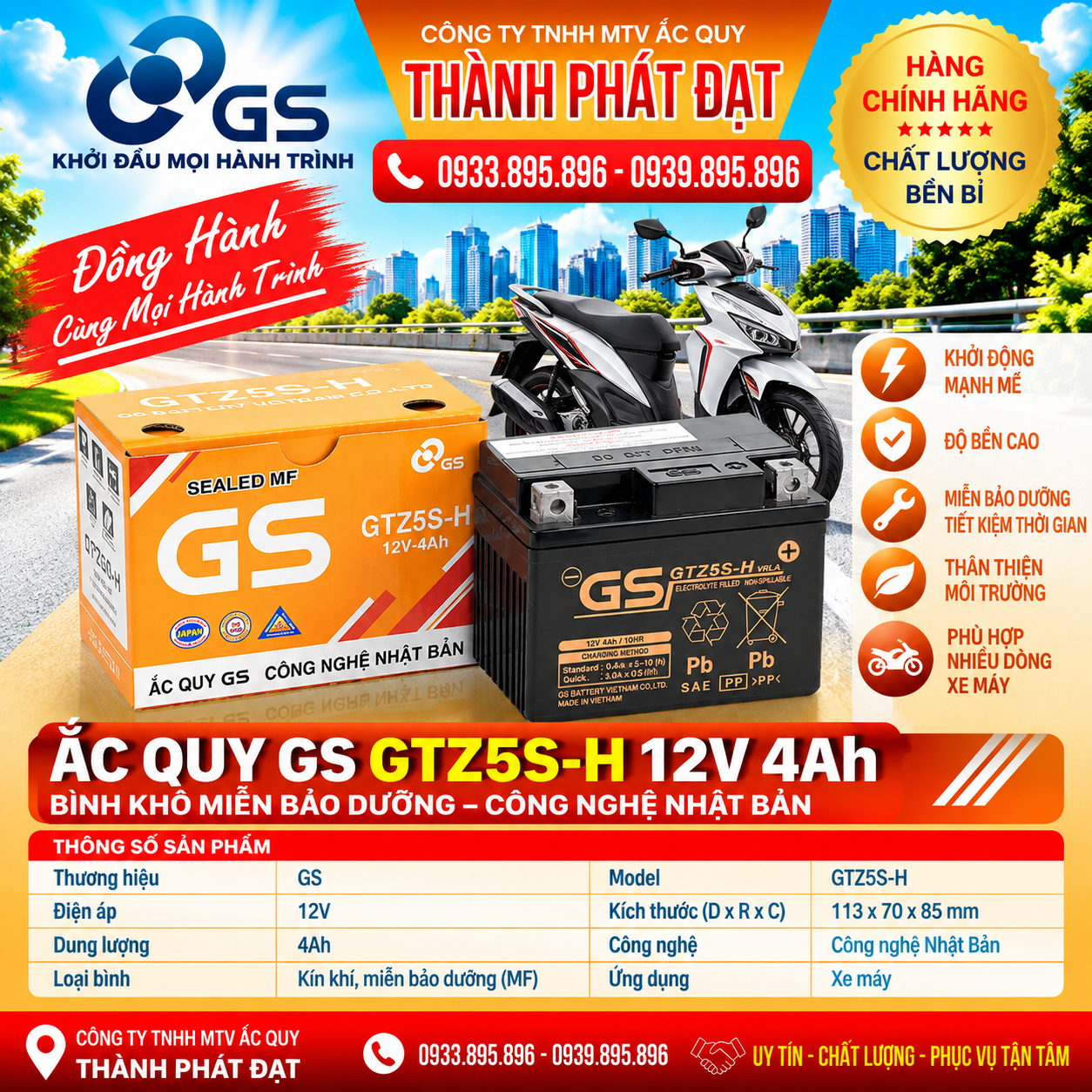 ắc quy gs gtz5s-h 4ah