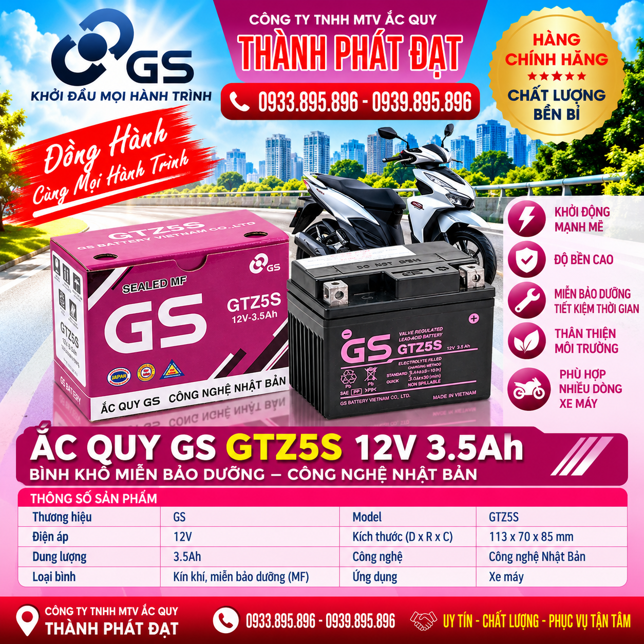ắc quy gs gtz5s 3.5ah