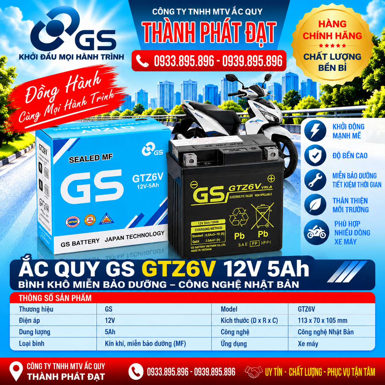 ắc quy gs gtz6v 5ah