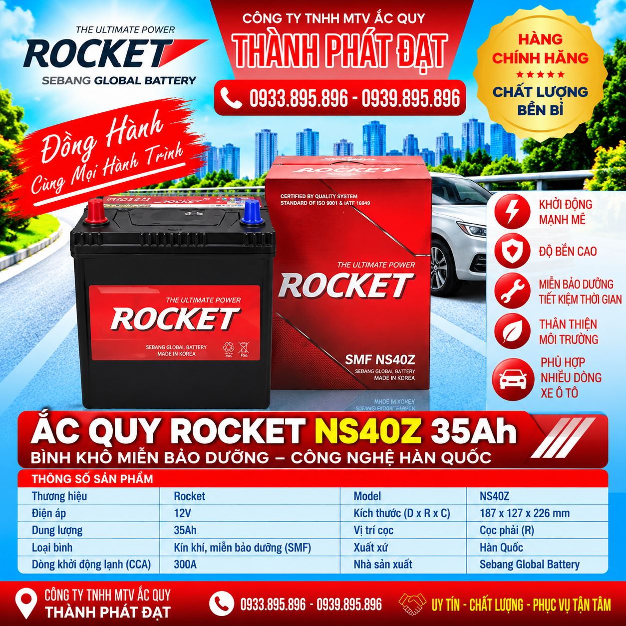 ắc quy rocket smf ns40z 35ah