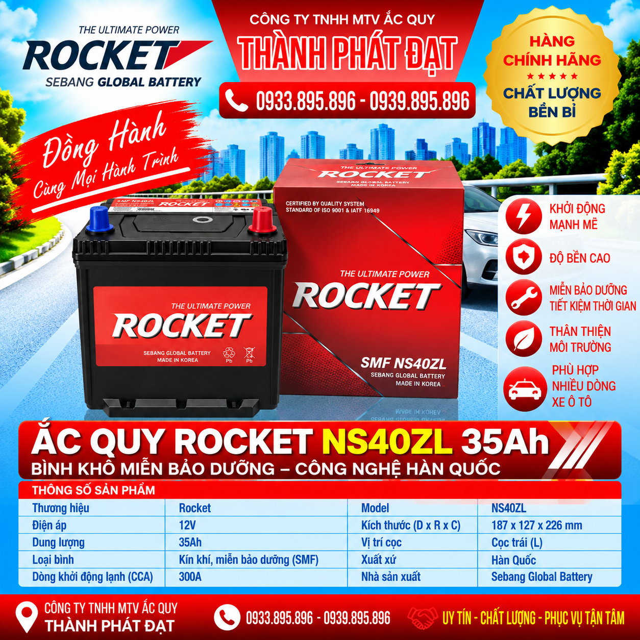 ắc quy rocket smf ns40zl 35ah