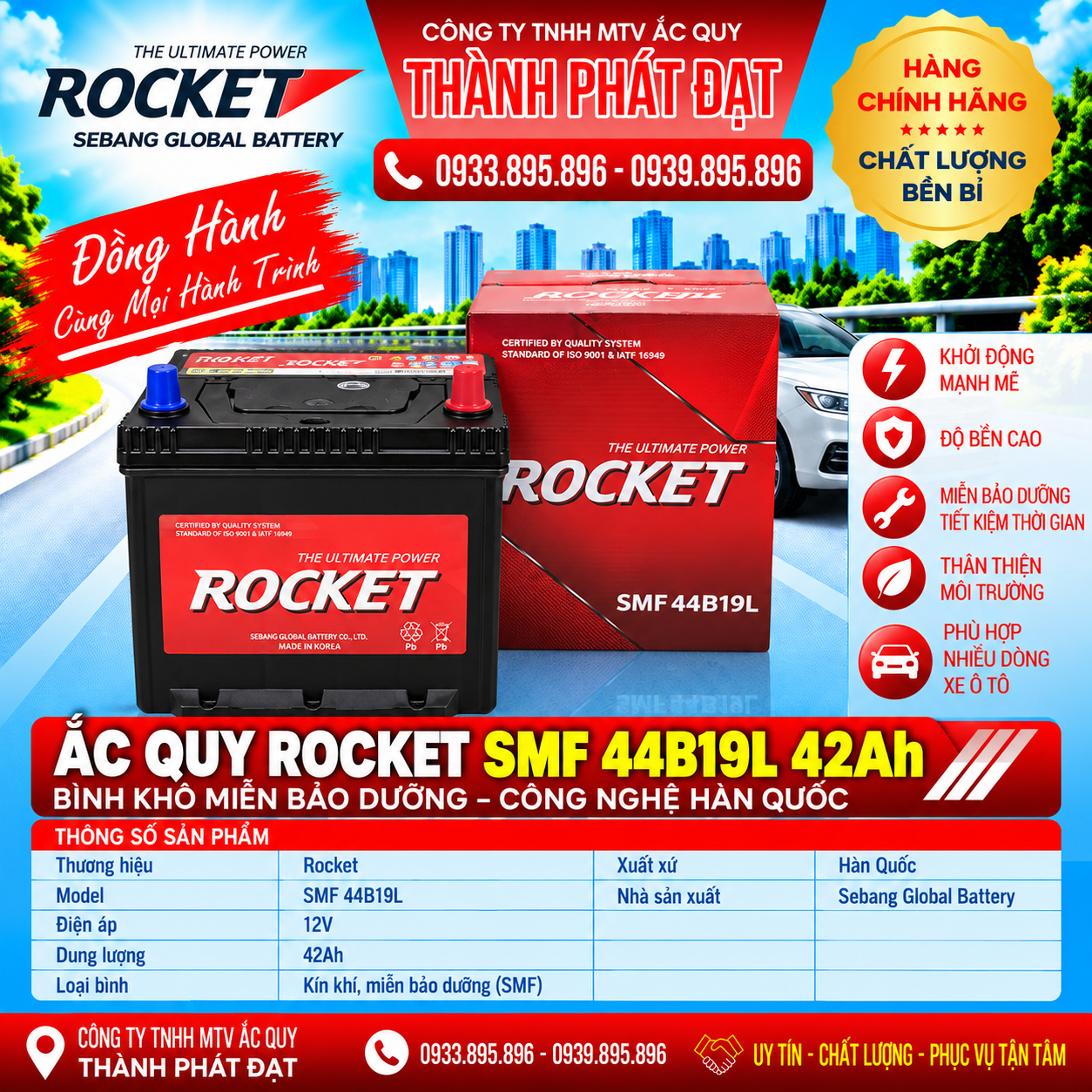 ắc quy rocket smf 44b19l 42ah