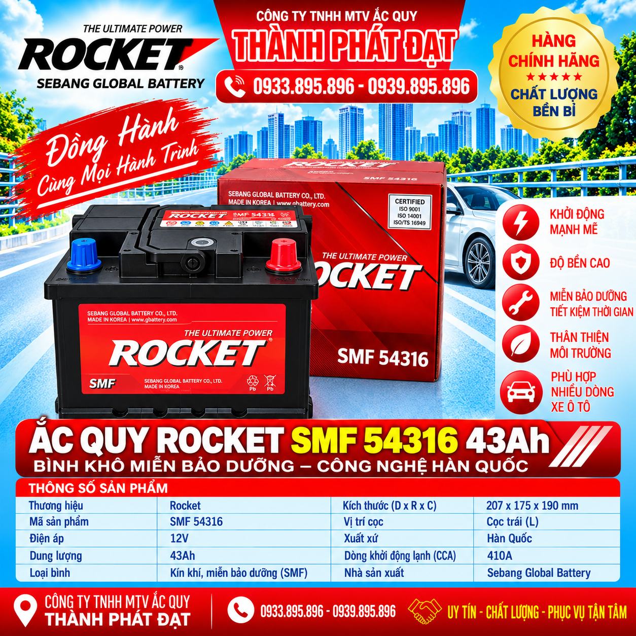 ắc quy rocket smf 54316 43ah