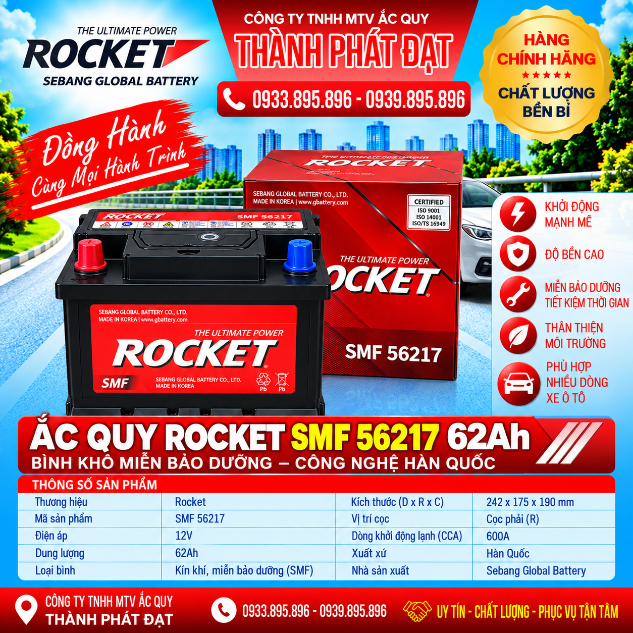 ắc quy rocket smf 56217 62ah