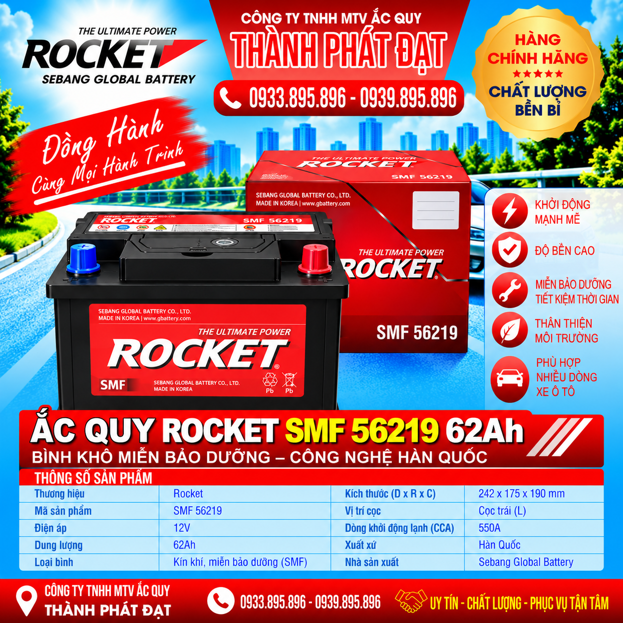 ắc quy rocket smf 56219 62ah
