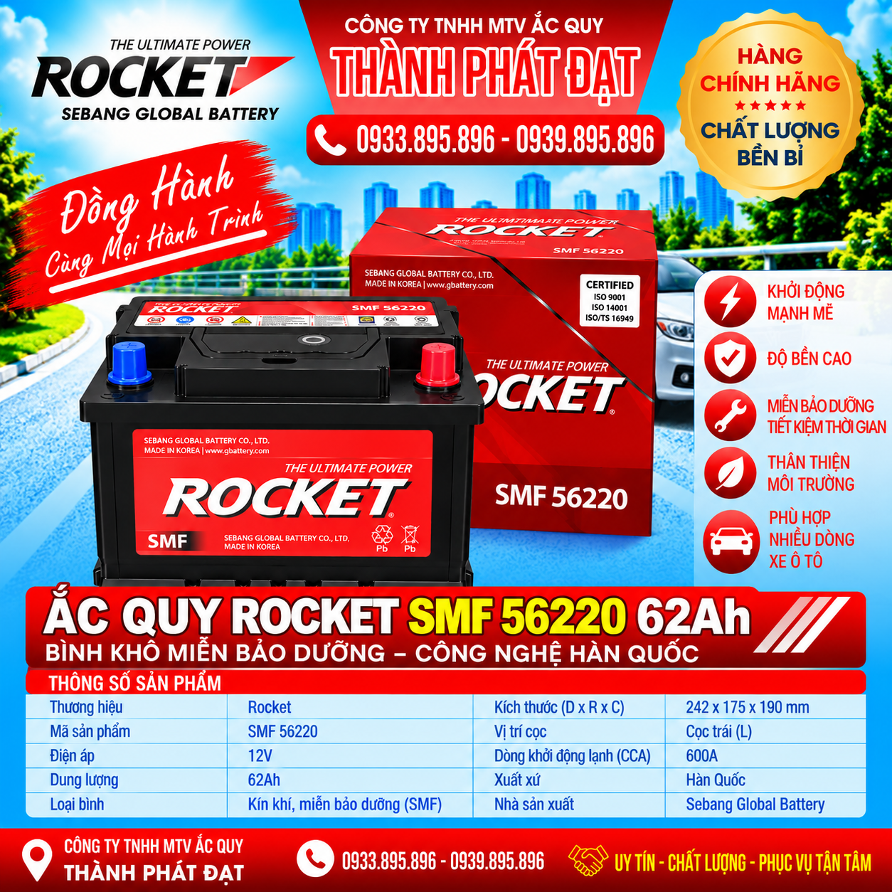 ắc quy rocket smf 56220 62ah