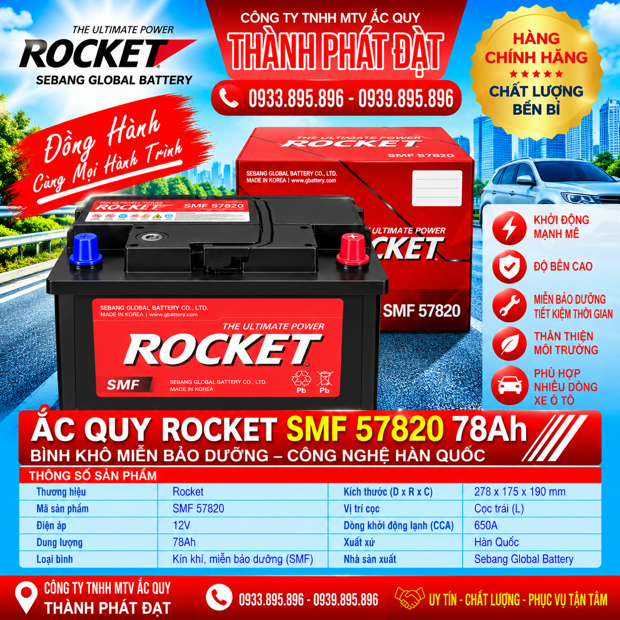 ắc quy rocket smf 57820 78ah