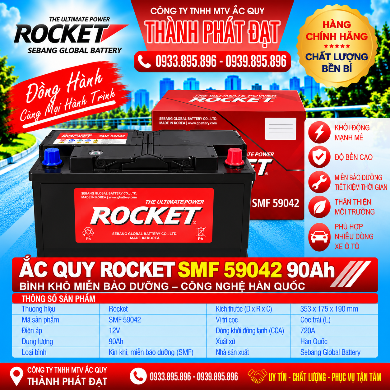 ắc quy rocket smf 59042 90ah