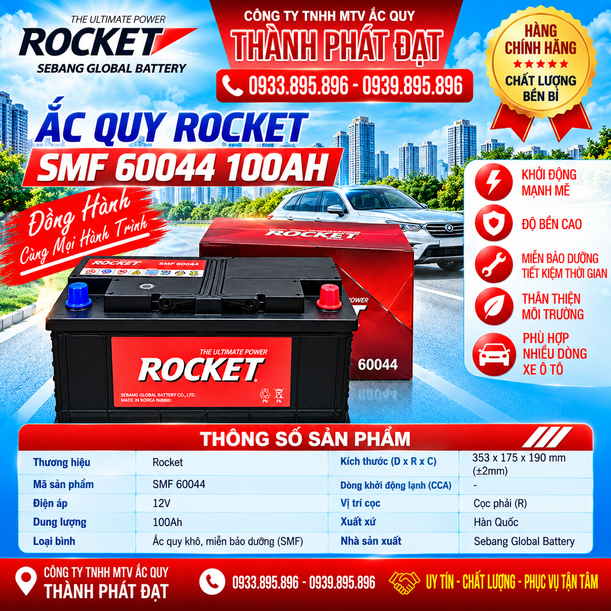 ắc quy rocket smf 60044 100ah