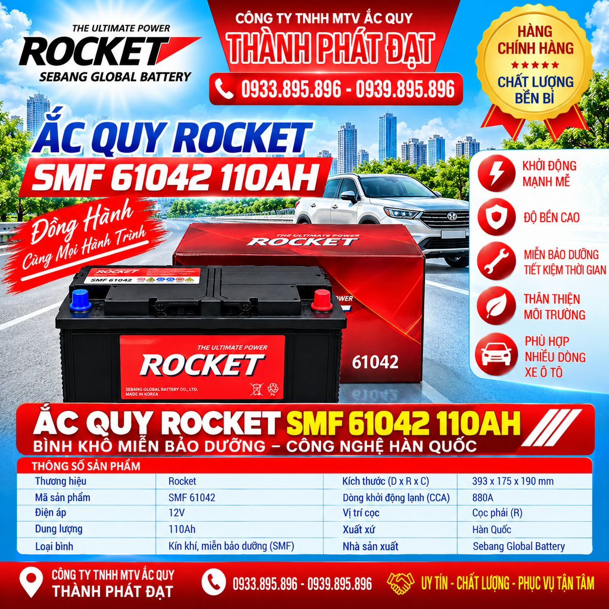 ắc quy rocket smf 61042 110ah
