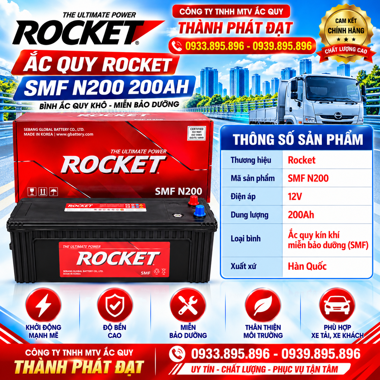 ắc quy rocket smf n200 200ah