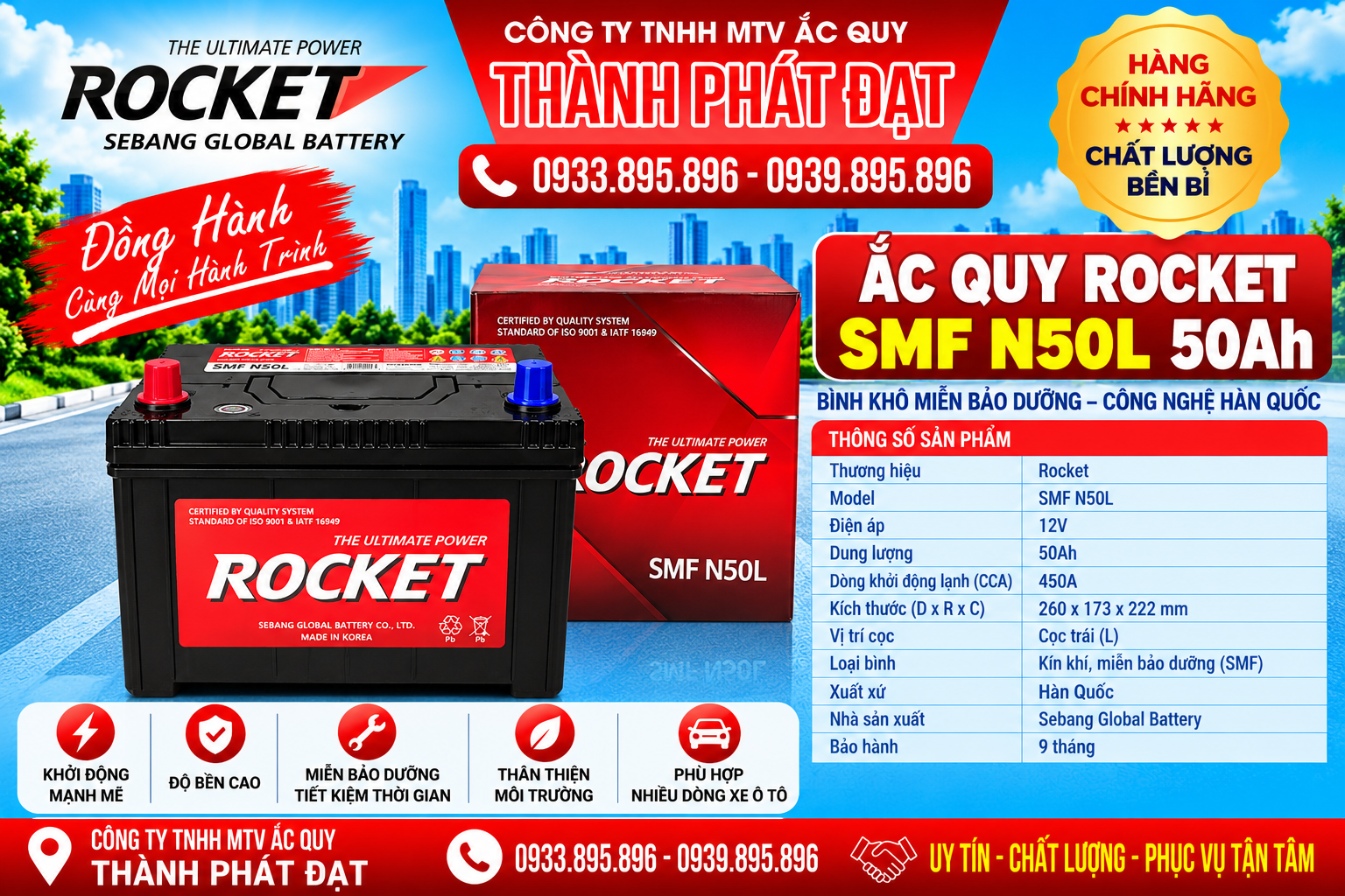 ắc quy rocket smf n50l 50ah