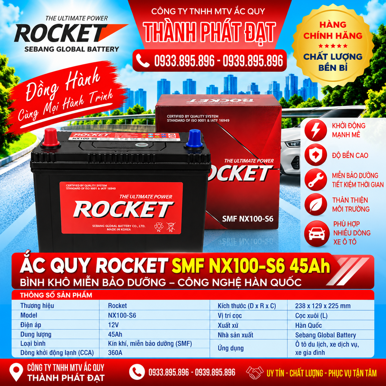 ắc quy rocket smf nx100-s6 45ah