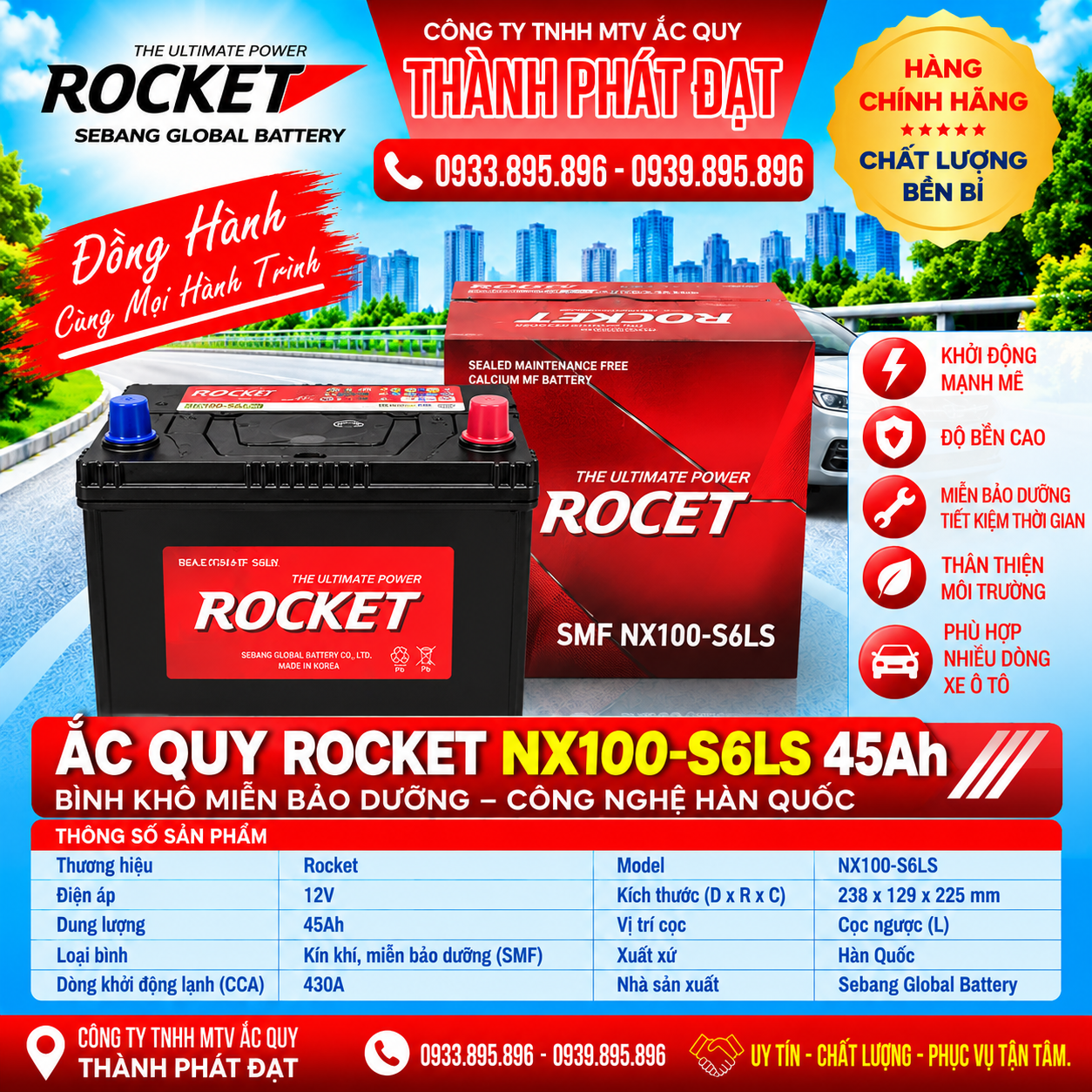 ắc quy rocket nx100-s6ls 45ah