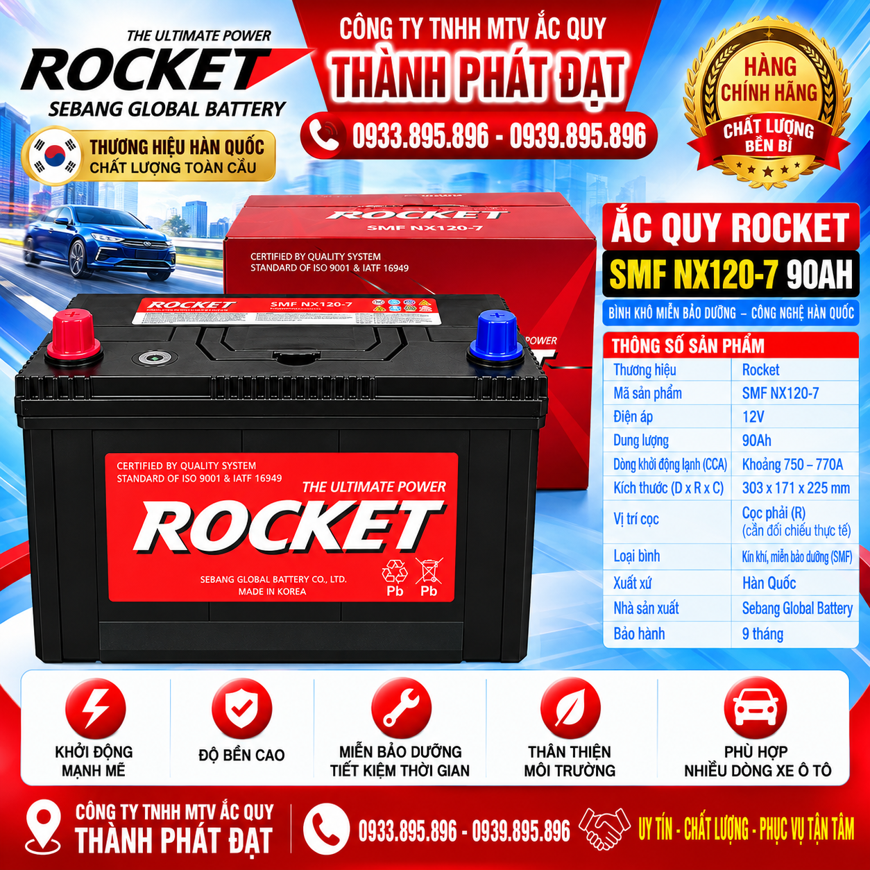 ắc quy rocket smf nx120-7 90ah