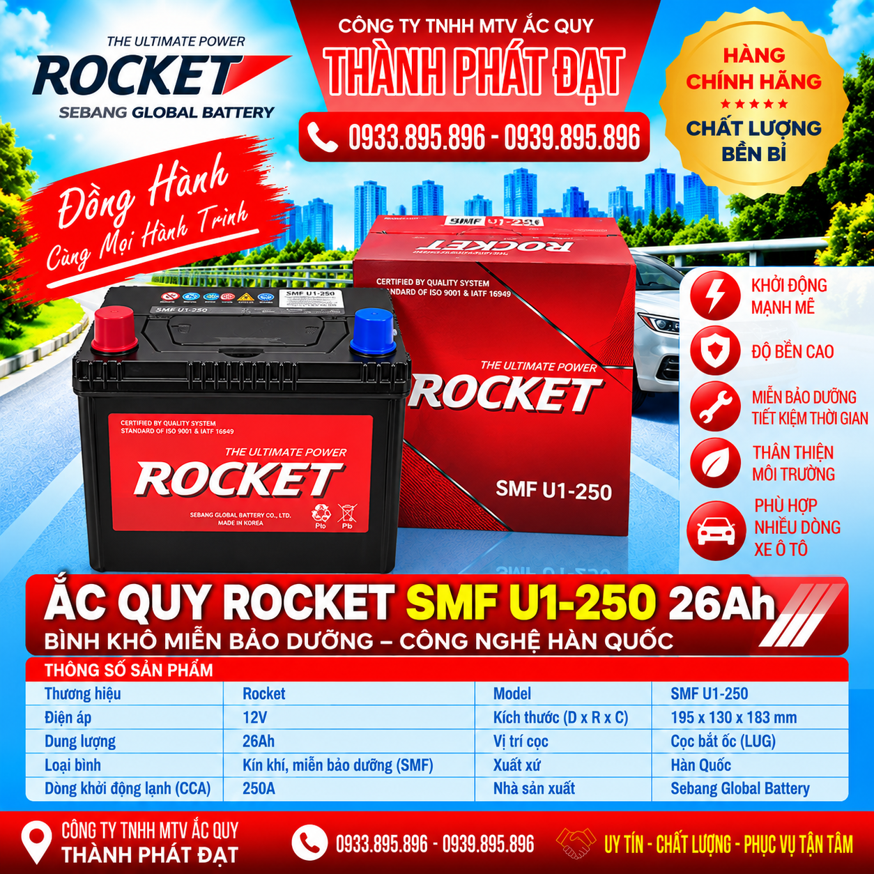 ắc quy rocket smf u1-250 26ah