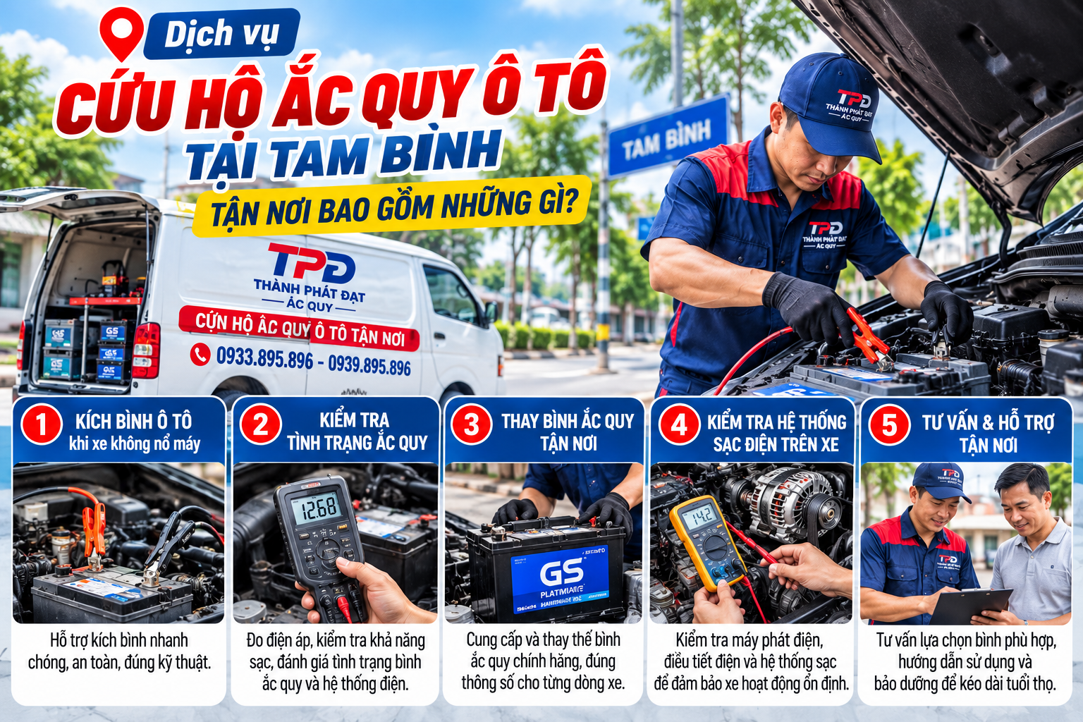 cứu hộ ắc quy ô tô tại Tam Bình
