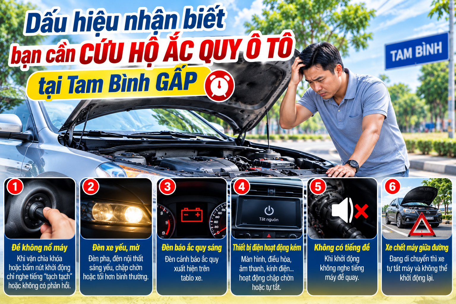 cứu hộ ắc quy ô tô tại Tam Bình