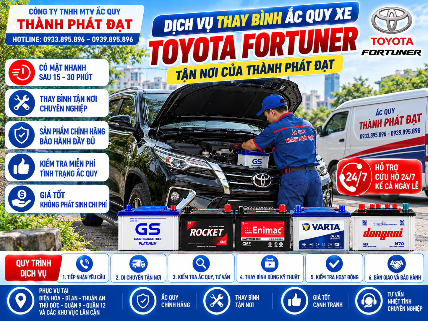 thay bình ắc quy xe Toyota Fortuner