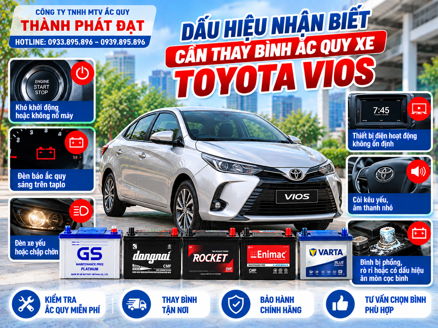 thay bình ắc quy xe Toyota Vios