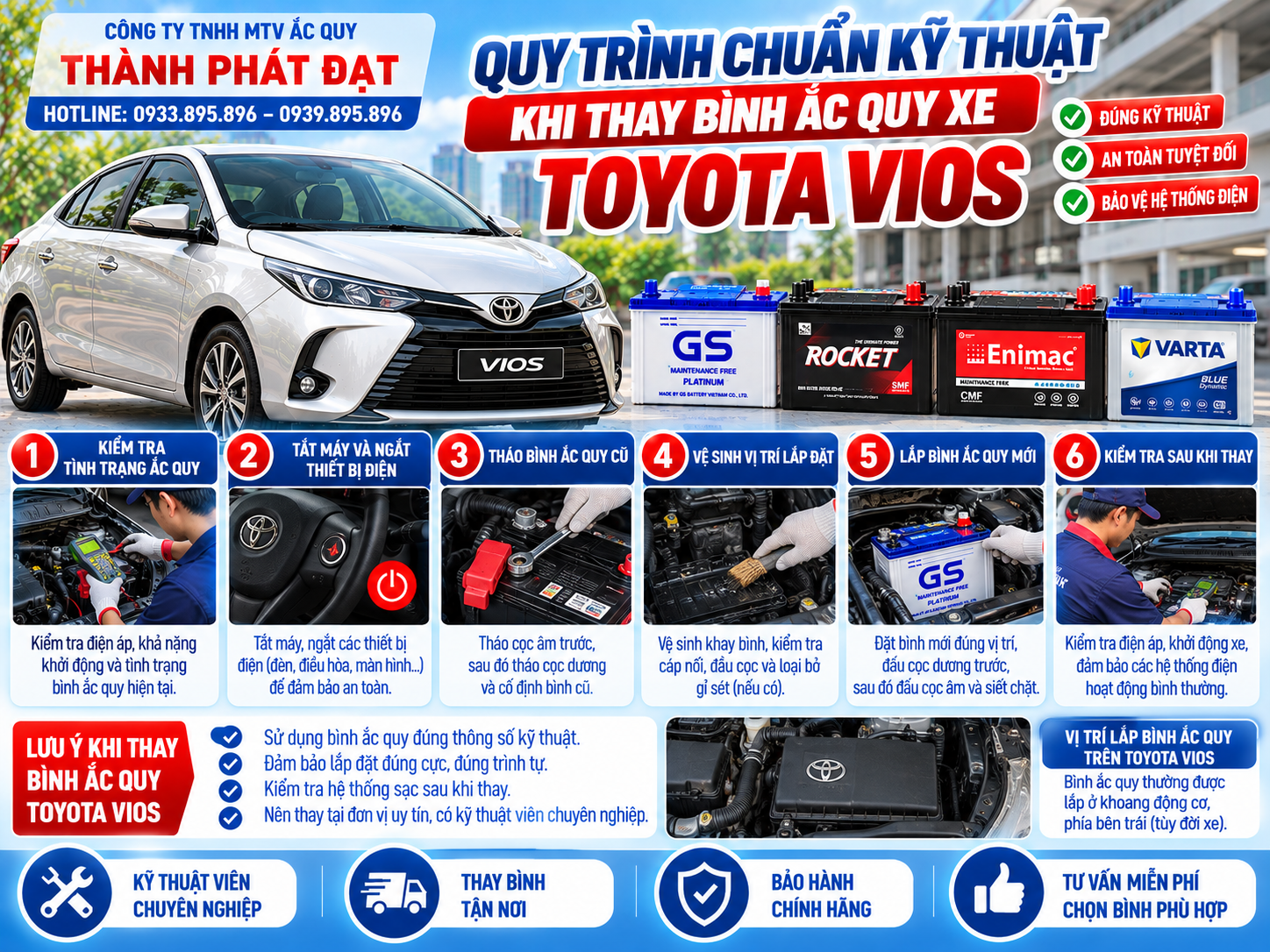 thay bình ắc quy xe Toyota Vios